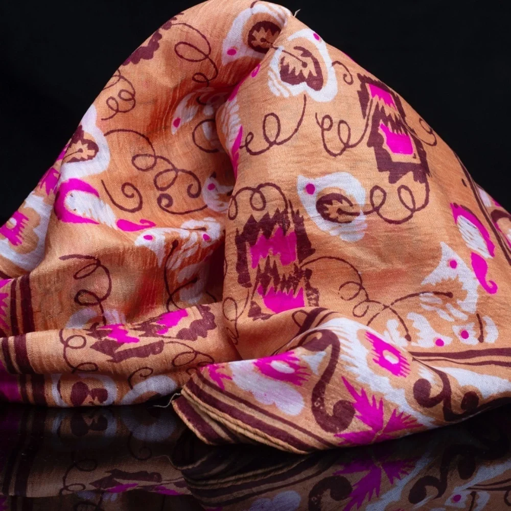 Vintage Silk Boho Hair Scarf | 1970s Long Silk Scarf | Vibrant Colors